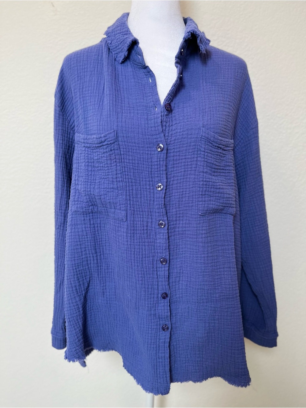DAVI & DANI Indigo Cotton Gauze Button-Down Shirt